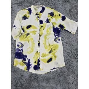 PEOPLE LIKE FRANK EMIL RUTENBERG LInen Button Front Top 1/2 Sleeve Tunic Size 8